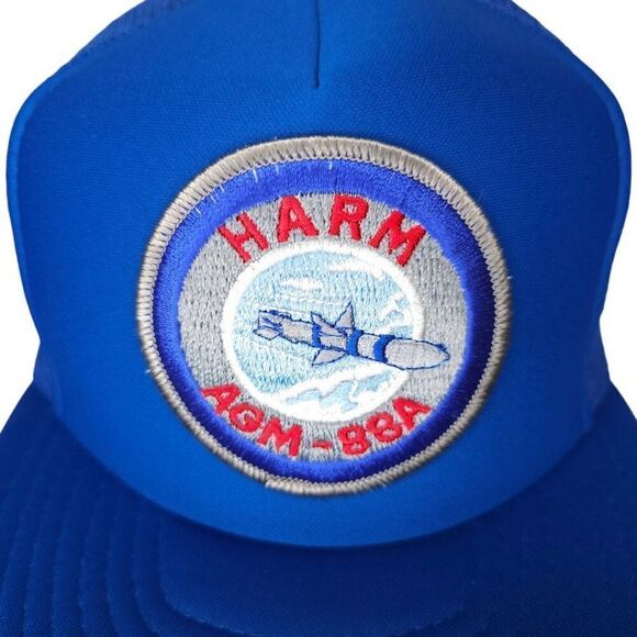 Vintage AGM-88A Harm Missile Trucker Hat Mens One Size Blue Snapback Cap - Picture 2 of 7